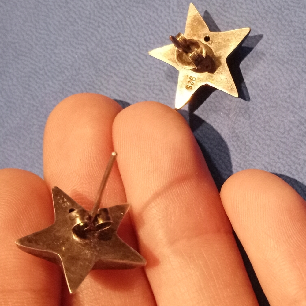 Vintage 925 Silver Puffy Star Earrings